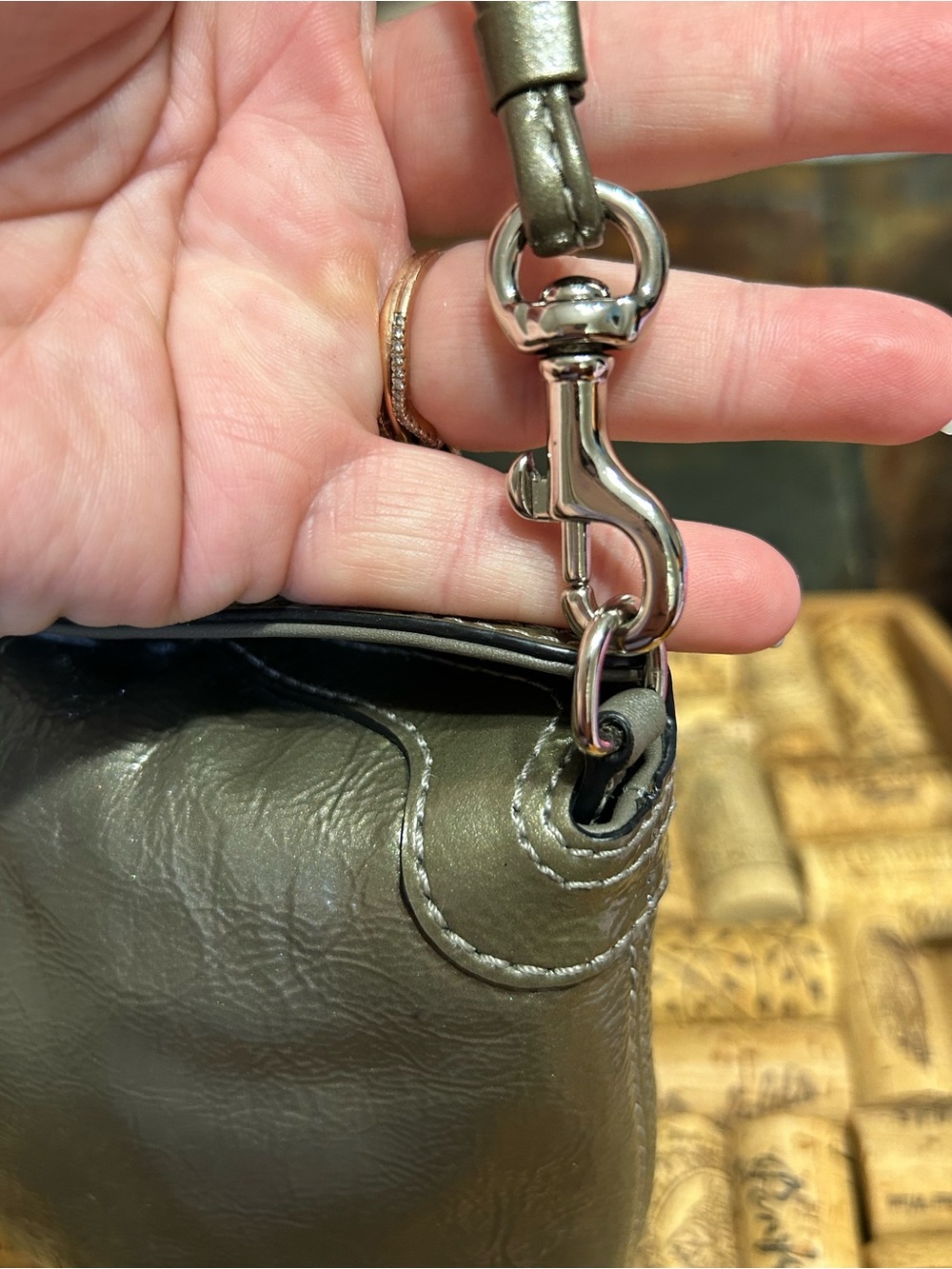 Coach Mini Metallic Olive Green Wristlet - Picture 14 of 16